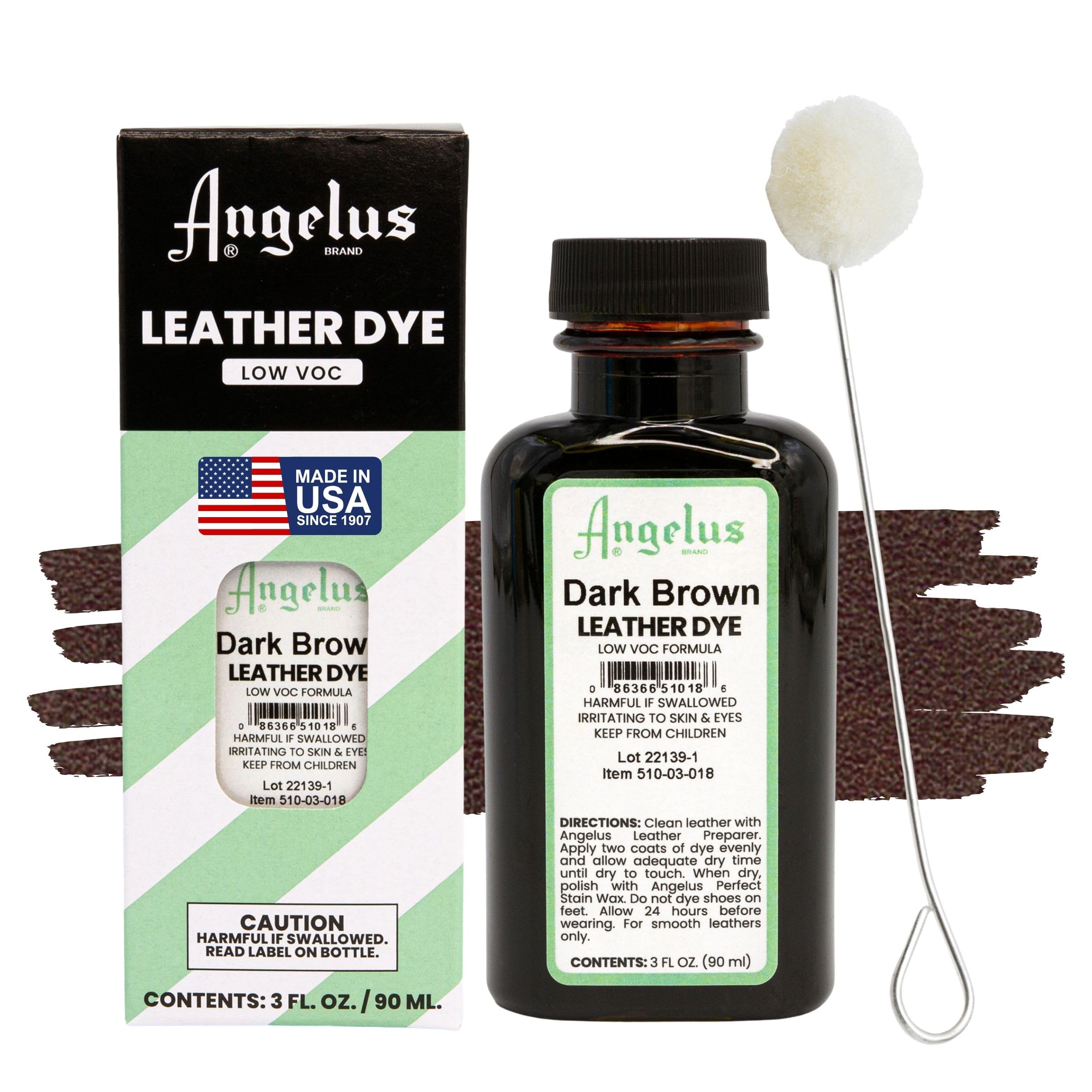 Angelus Leather Dye - Flexible Leather Dye for Shoes, Boots, Bags, Crafts, Furniture, & More 3oz, Dauber Included (Dark Brown)