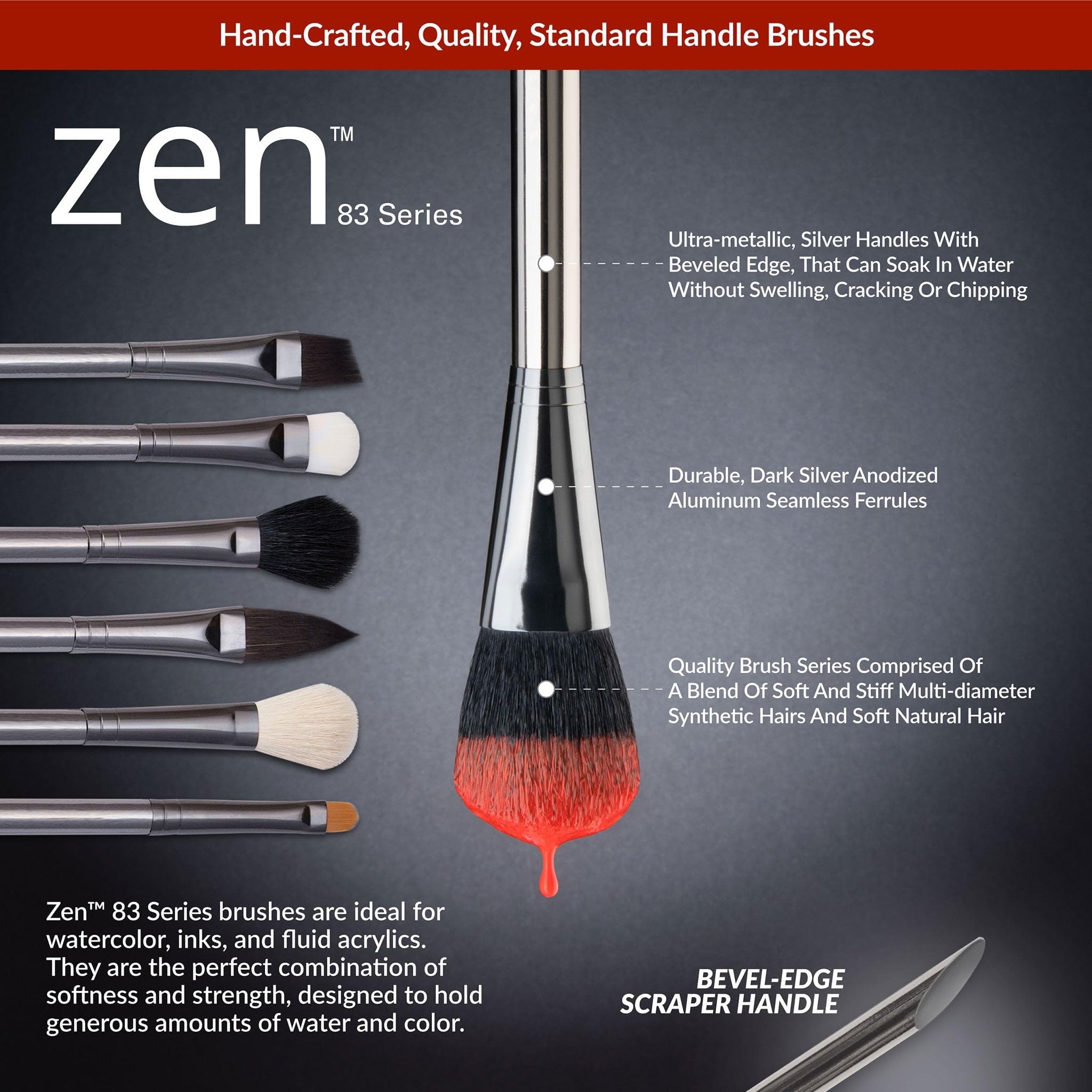 Royal & Langnickel Zen 5 Piece Watercolour Scrubber Paint Brush Set - Image 4
