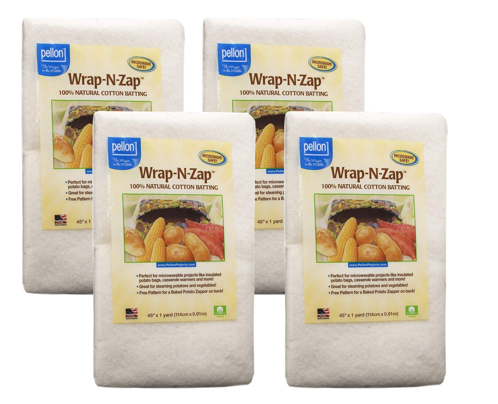 Pellon Wrap-N-Zap Cotton Quilt Batting, 45 by 36-Inch, Natural, 4 Pack