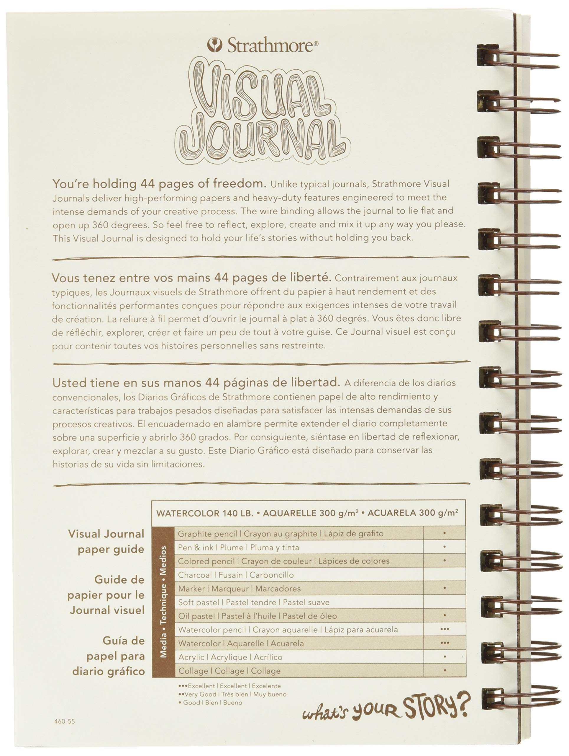 Strathmore Wire Bound Visual Journal, 140 lb. Cold Press Watercolor Paper, 5.5 X 8 inches, White, 22 Sheets (460-55) - Image 3