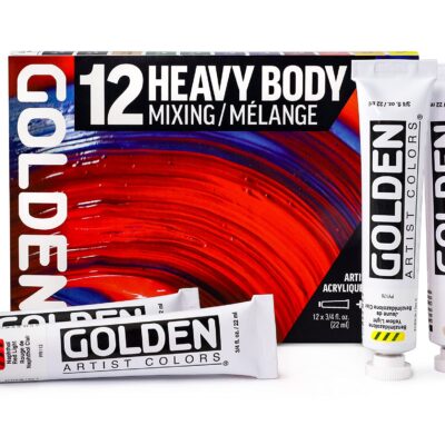 GOLDEN Heavy Body Acrylics Mixing Set, 12 x 22 ml Tubes + Glazing Liquid