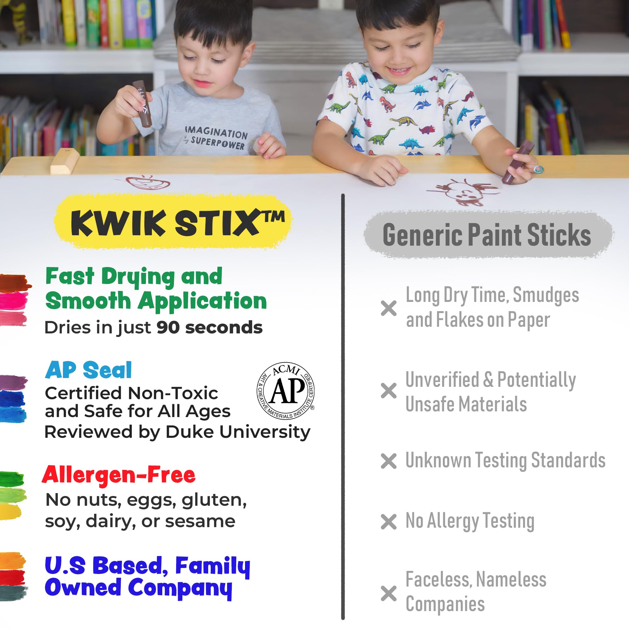 Kwik Stix Solid Tempera Paint Sticks – 12 Pack of Red – Same Color Washable, Quick Dry (90 Seconds), ASTM Certified, Non-Toxic, Allergen-Free Kids & Toddler Art Supplies for Home, School & Crafts - Image 2