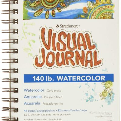 Strathmore Wire Bound Visual Journal, 140 lb. Cold Press Watercolor Paper, 5.5 X 8 inches, White, 22 Sheets (460-55)