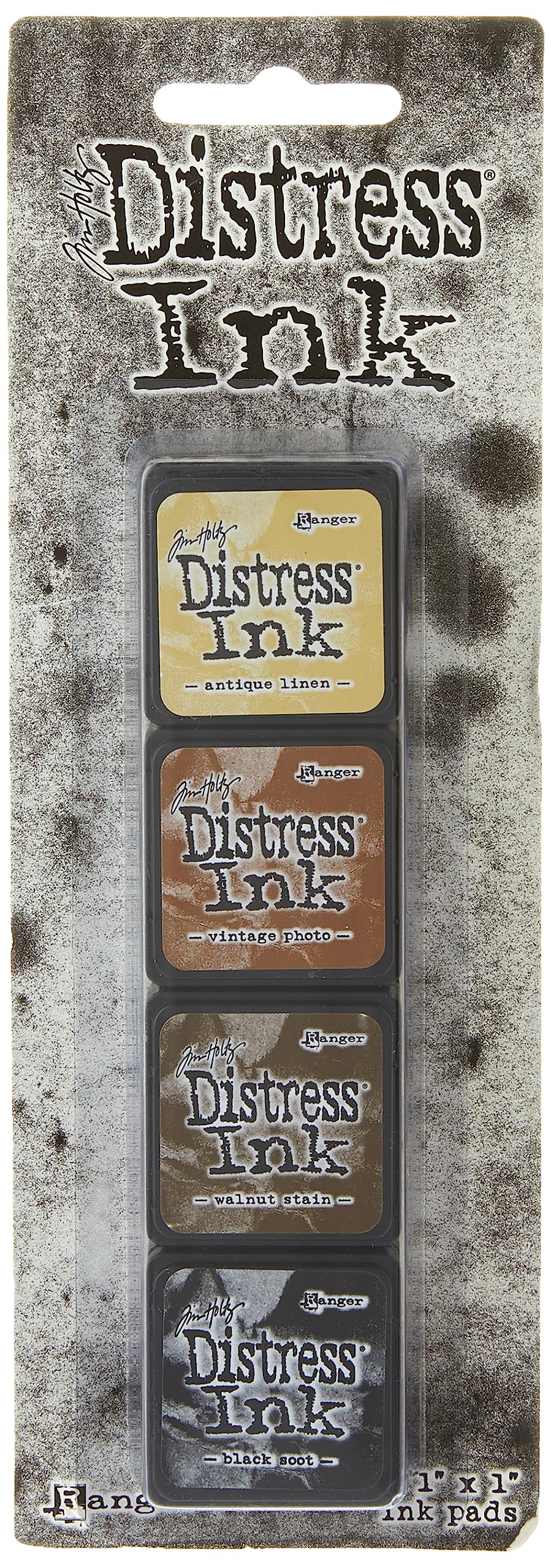 Ranger Tim Holtz Distress Mini Ink Pads, Antique Linen, Vintage Photo, Walnut Stain, and Black Soot, Mini (Four 1x1 inch Pads) - Image 2