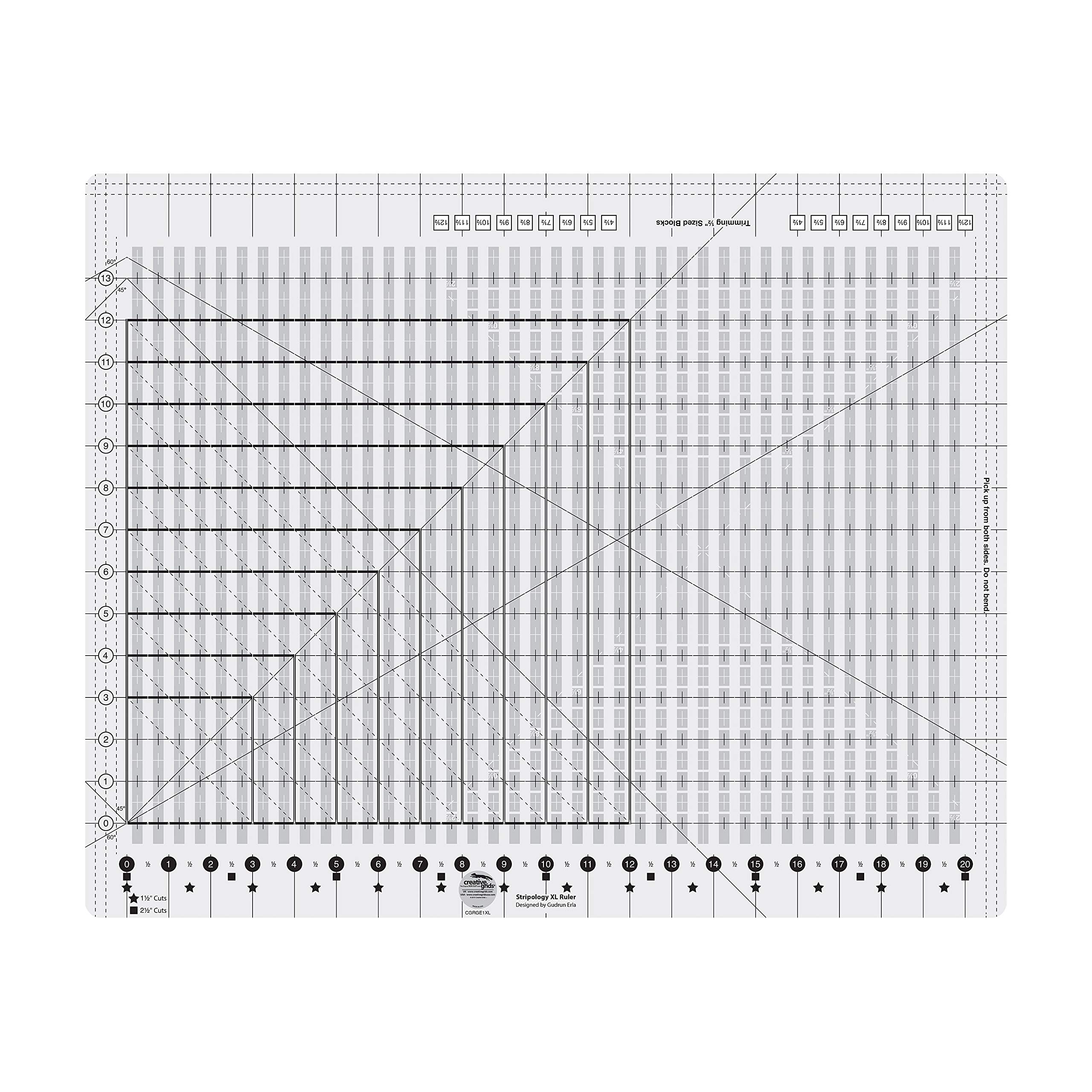 Creative Grids Stripology XL Slotted Quilting Ruler - CGRGE1XL – Made in USA, 17-3/4in x 22in, Non-Slip Grip Extra Large Acrylic Fabric Strip Cutting, Sewing, Crafting, Patchwork Ruler & Template