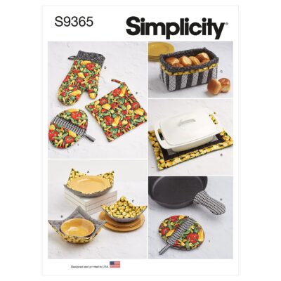 Simplicity S9365 Quilted Kitchen Accessories Sewing Pattern, Bowl Cozies, Oven Mitts, Pot Holders & More, One Size