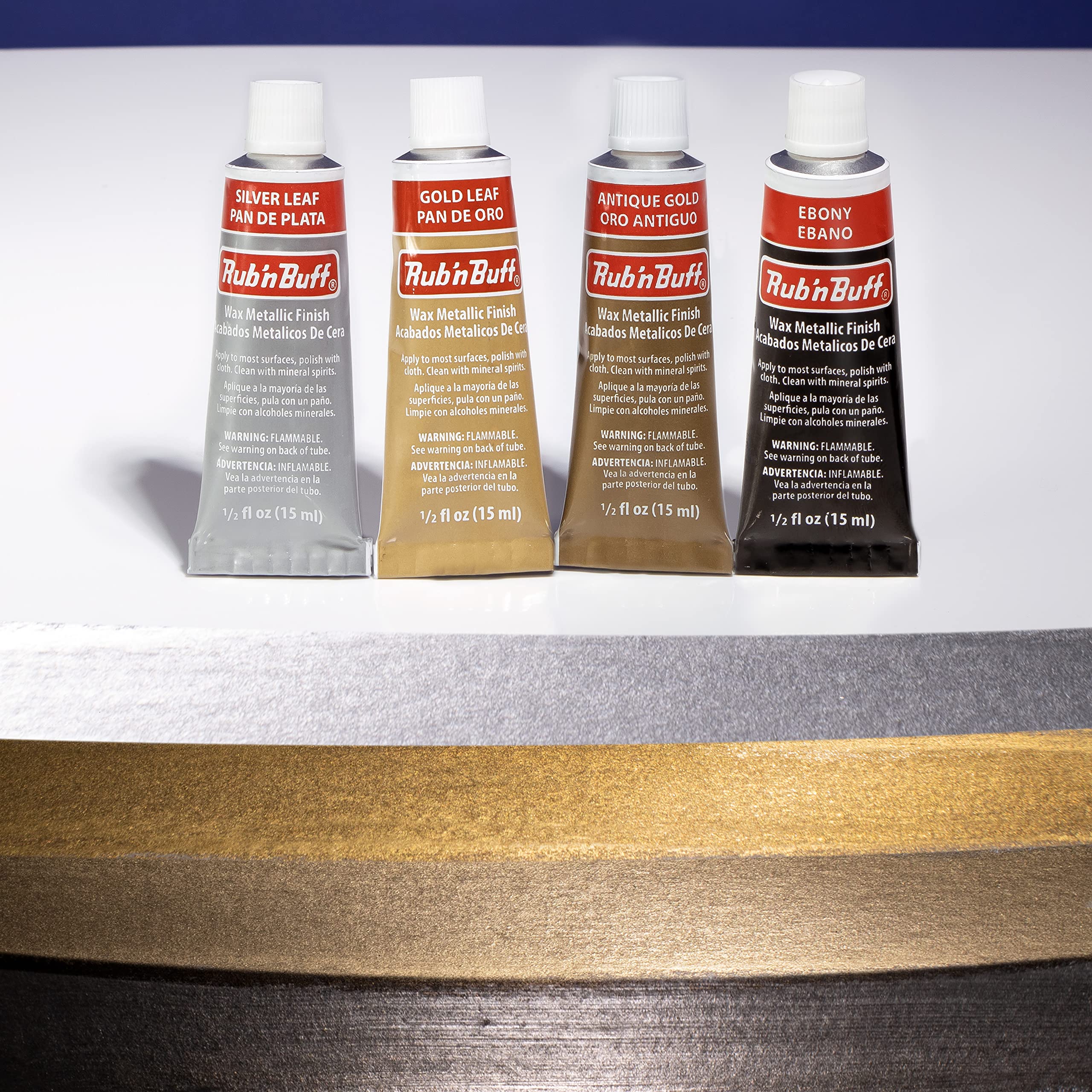 AMACO Rub n Buff Wax Metallic Finish 4 Color Kit - Antique Gold Silver Leaf Gold Leaf Ebony 15ml Tubes - Versatile Gilding Wax for Finishing Furniture Antiquing and Restoration - 4 Rub and Buff Colors - Image 2