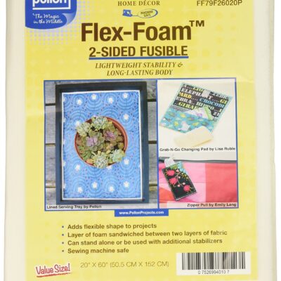 Pellon 2-Sided Fusible Flex-Foam Stabilizer – Lightweight Double-Sided Fusible Foam for Sewing, Totes, Bags, Eyeglass Cases & Home Décor, 20" x 60" White