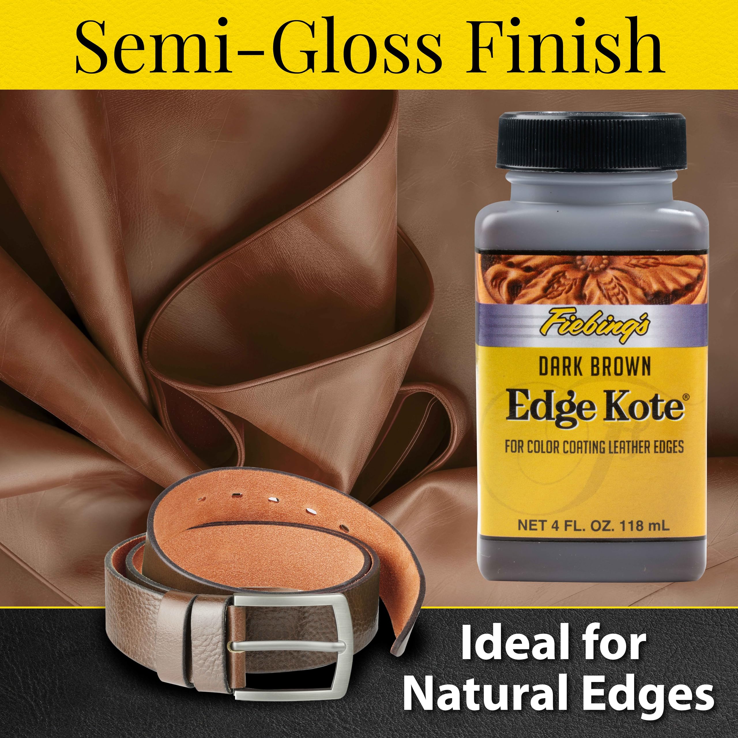 Fiebing’s Edge Kote, 4 Oz. - Color Coats Leather Edges - Dark Brown - Image 2