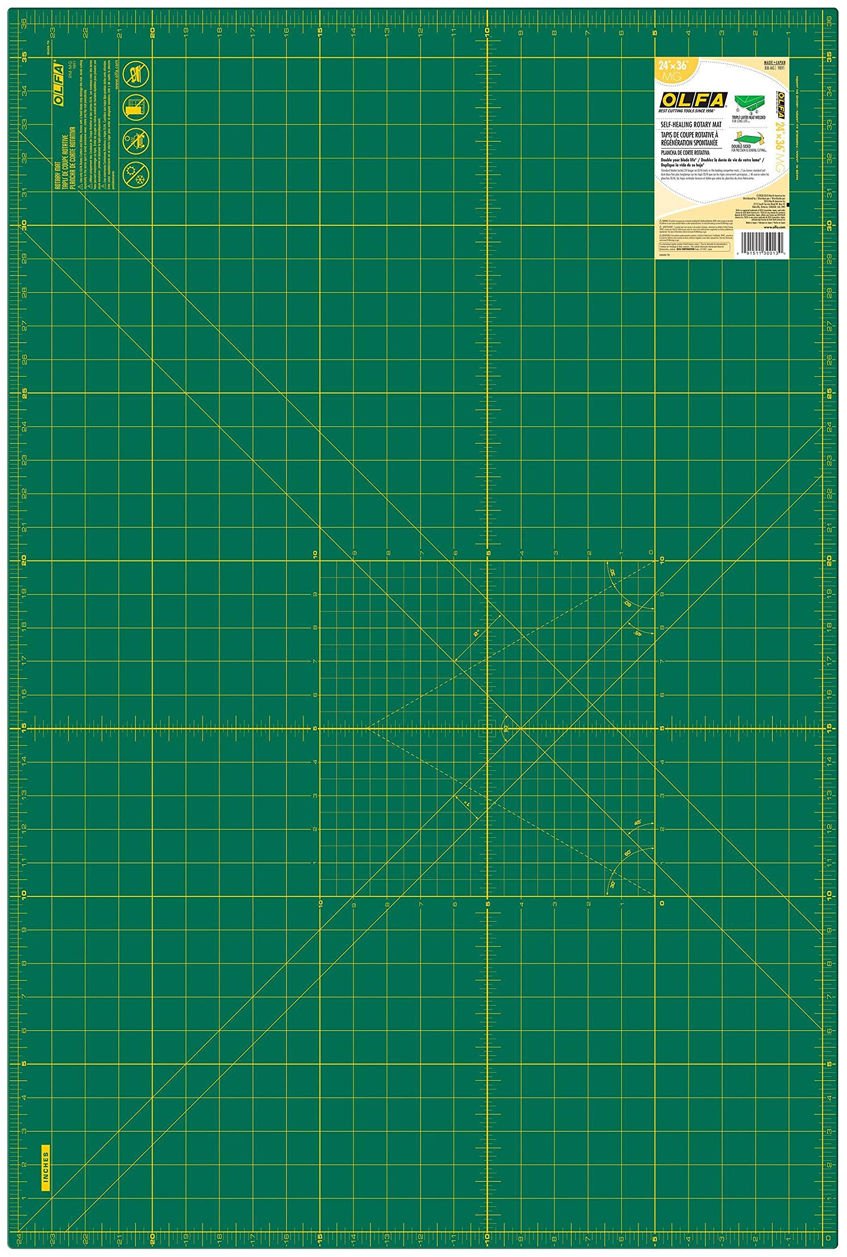 OLFA 24x36" Self-Healing Rotary Cutting Mat (RM-MG) - Double-Sided, Green