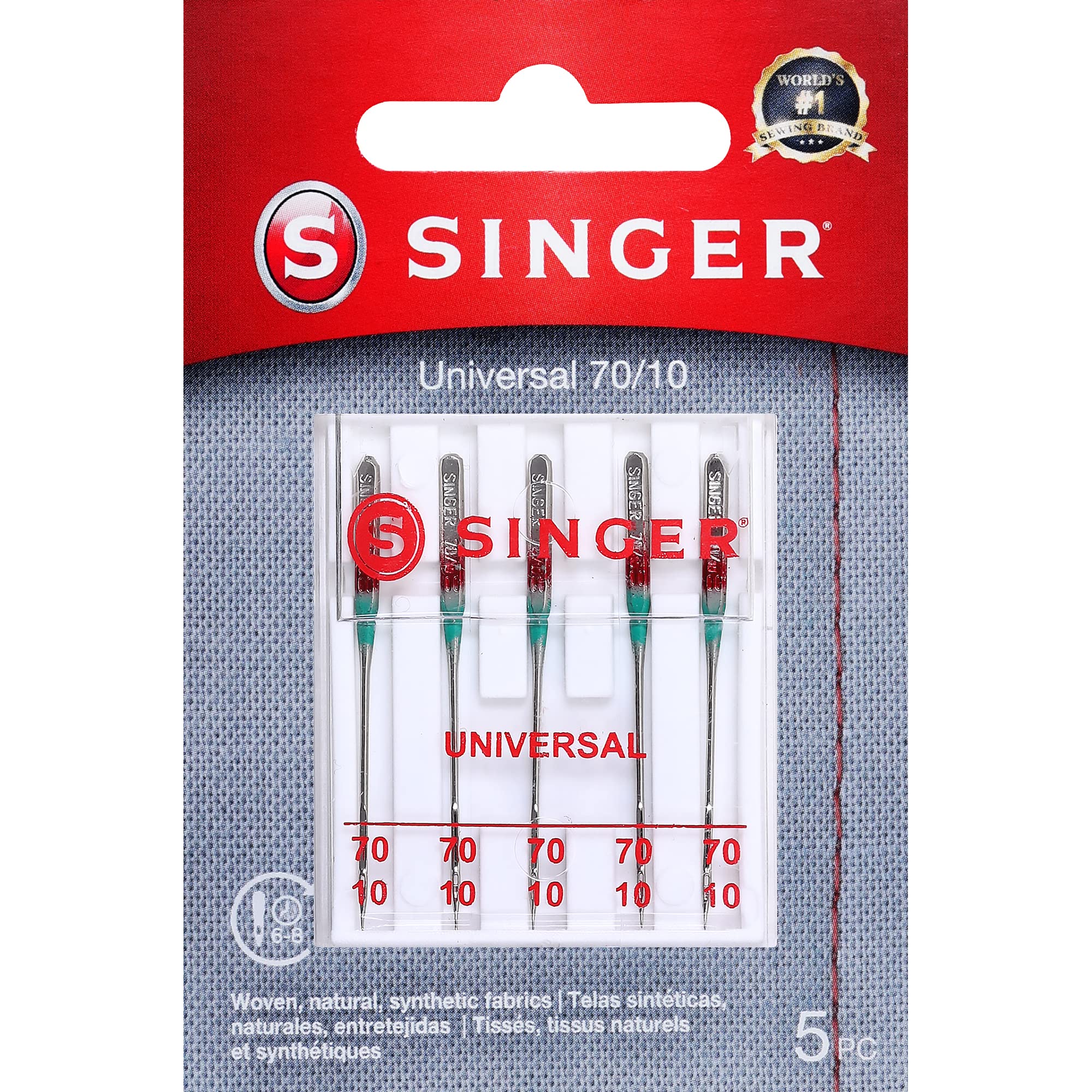 SINGER Universal Needles, 70/10, 5Ct, for Sheer & Lightweight Fabrics