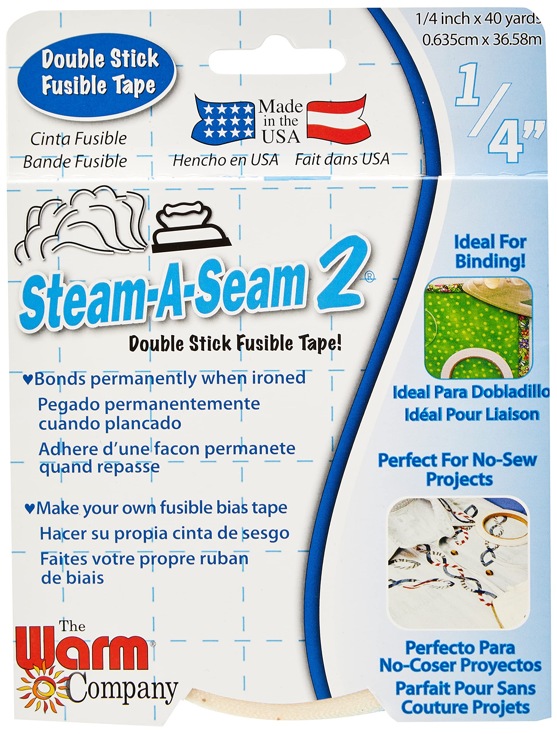 The Warm Company - Steam-A-Seam 2 – ¼" x 40 Yard Fusible Tape, Double Stick Fabric Adhesive for Quilting, Sewing & Appliqué