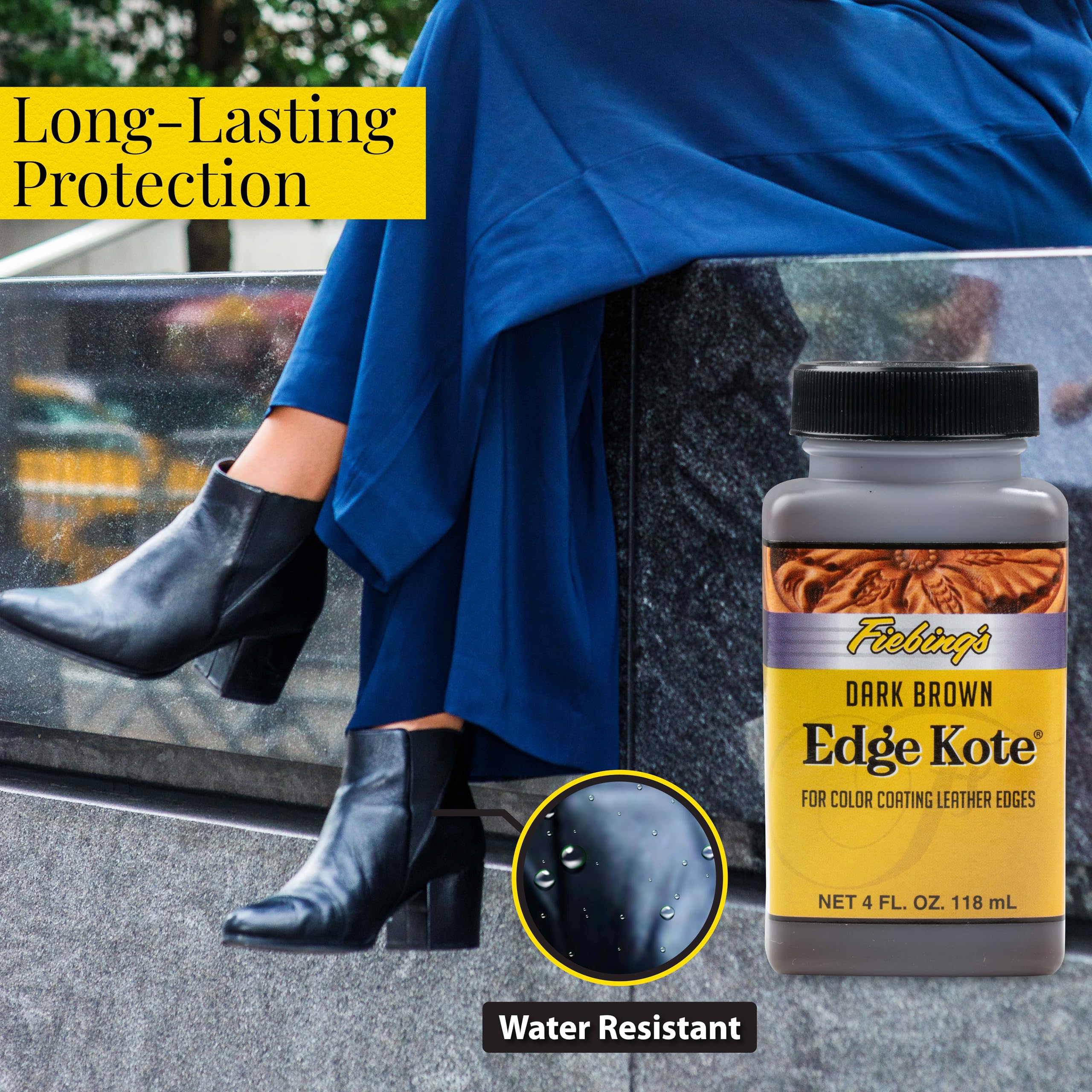 Fiebing’s Edge Kote, 4 Oz. - Color Coats Leather Edges - Dark Brown - Image 4