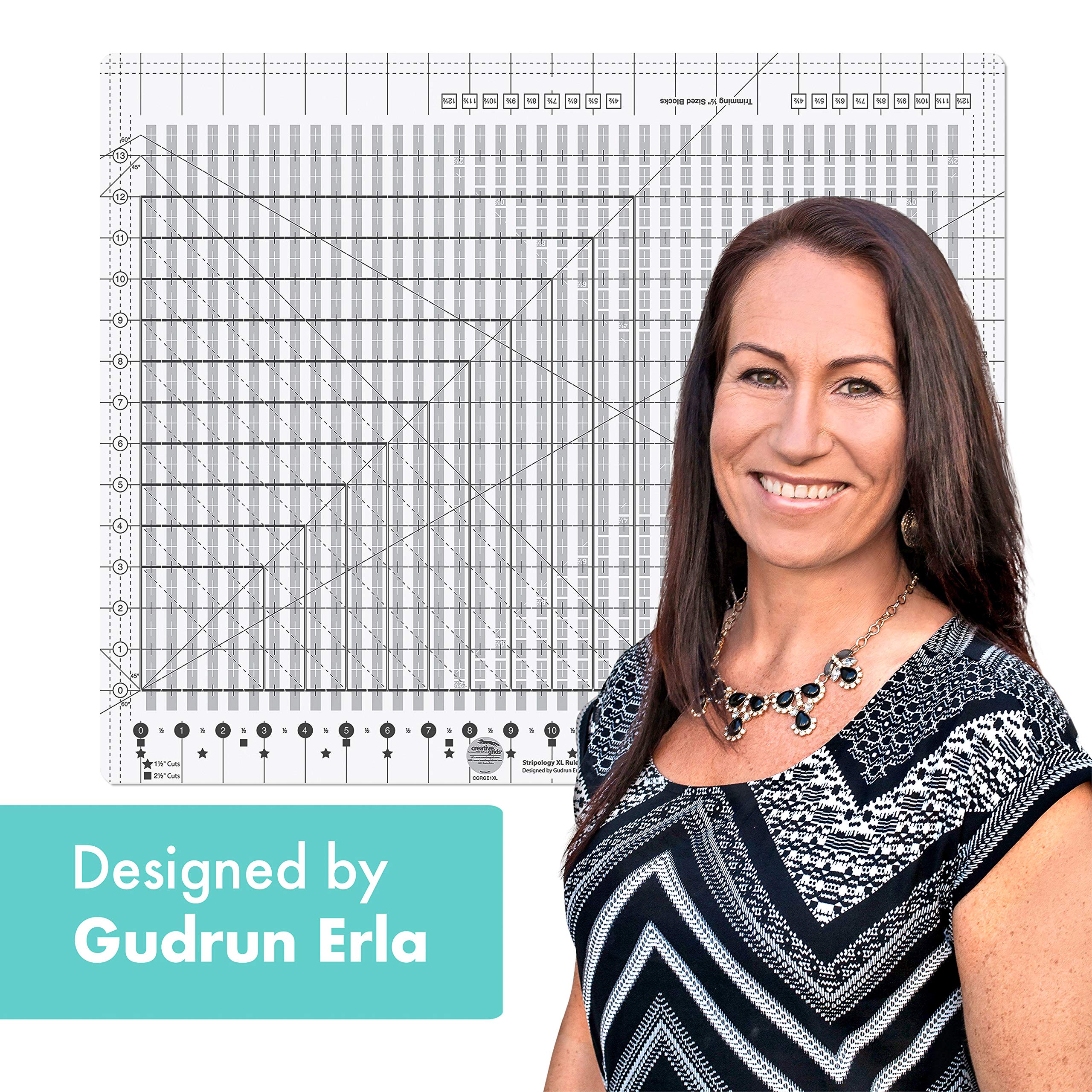 Creative Grids Stripology XL Slotted Quilting Ruler - CGRGE1XL – Made in USA, 17-3/4in x 22in, Non-Slip Grip Extra Large Acrylic Fabric Strip Cutting, Sewing, Crafting, Patchwork Ruler & Template - Image 2